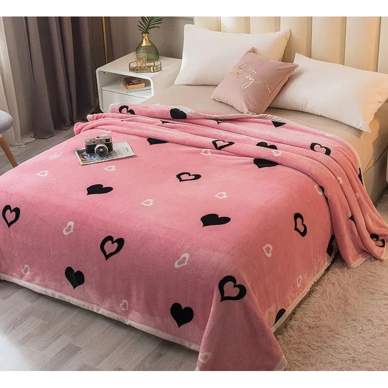 WOSTAR Minkštas šiltas pledas flanelė rožinė meilė širdies spausdinti 230x250cm king size prabangus patalynės suaugusiųjų lova, sofa-lovatiesė mesti antklodę 2