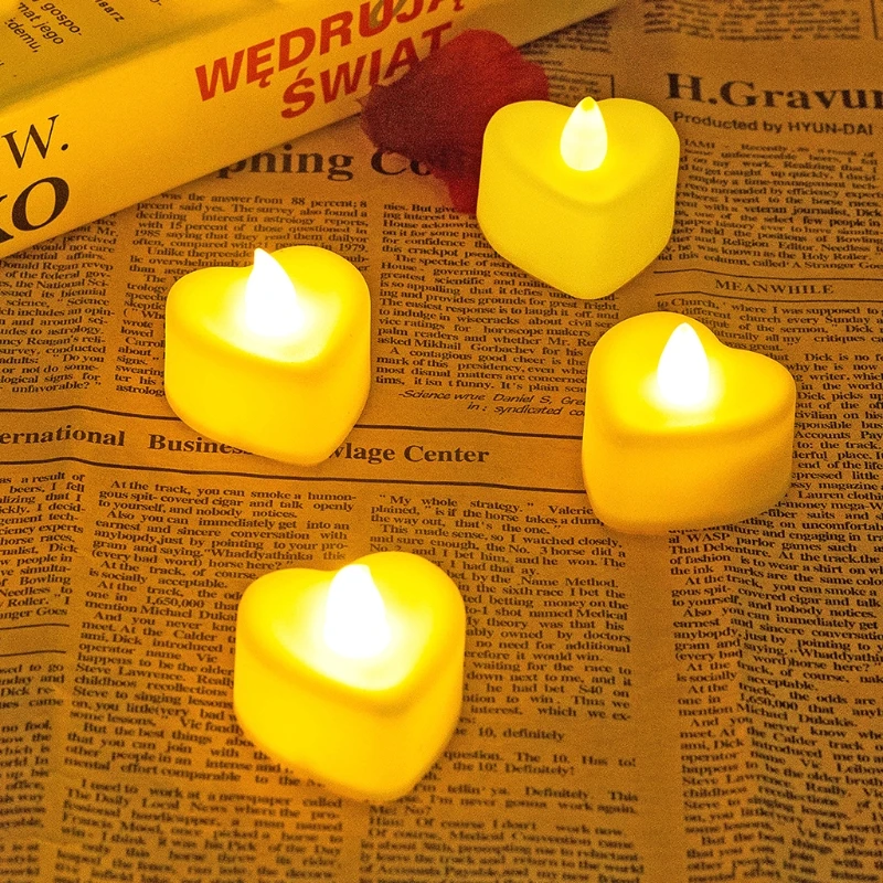 6pcs Širdies Formos LED Tealight Žvakės baterijomis, Meilės Žvakė Elektros Arbatos Šviesos Valentino Diena, Vestuvių Stalo 1
