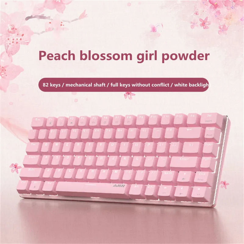 Naujas AK33 mielas rožinis laidinio mechaninė klaviatūra, balta apšvietimu 82-raktas metalinę žaidimų klaviatūra USB sąsajos TIPAS-C įkrovimo lizdas 1