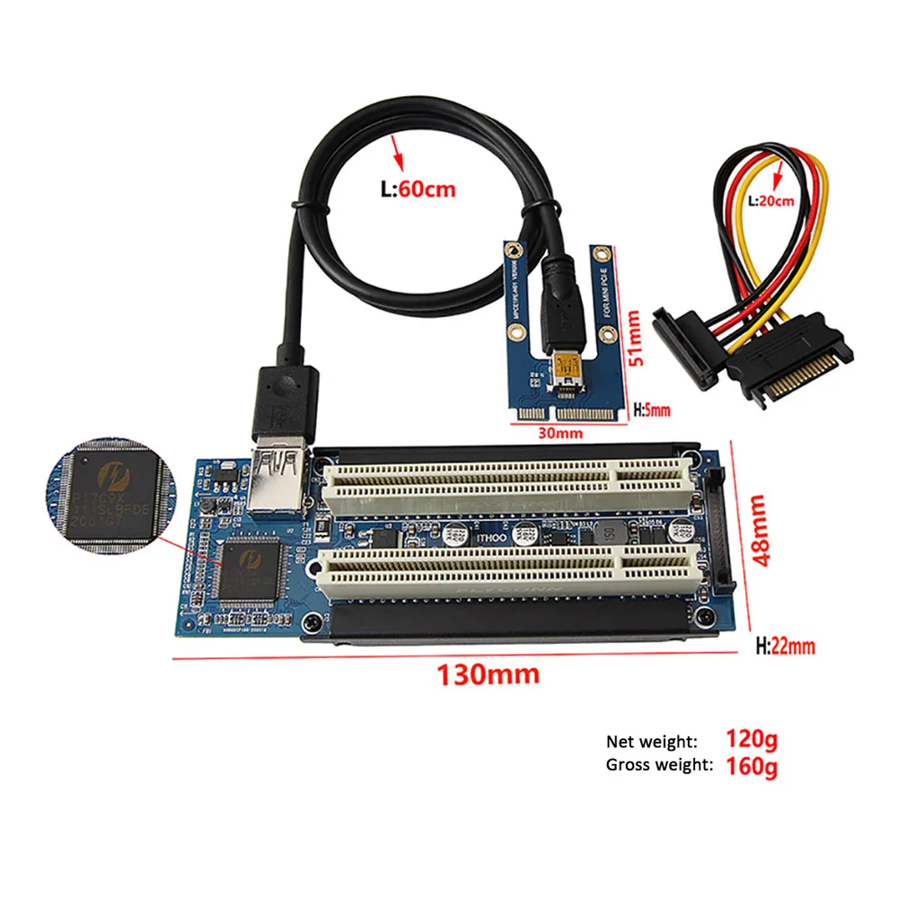 Mini PCI-E PCI Adapter Kortelių MPCI-E PCI Riser Adapter su SATA Maitinimo Kabelis Plėtros Kortelę su Išorės Fiksavimo Kortelė 4