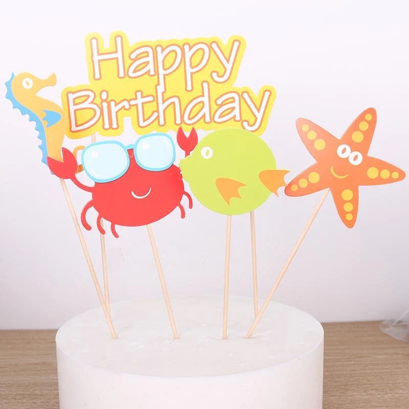 Happy Birthday Cake Toppers Žuvų Star Krabų Formos Tortas Topper Pagal Jūros Šalis Tortas Topper Undinė Temą Gimtadienio Dekoras 1