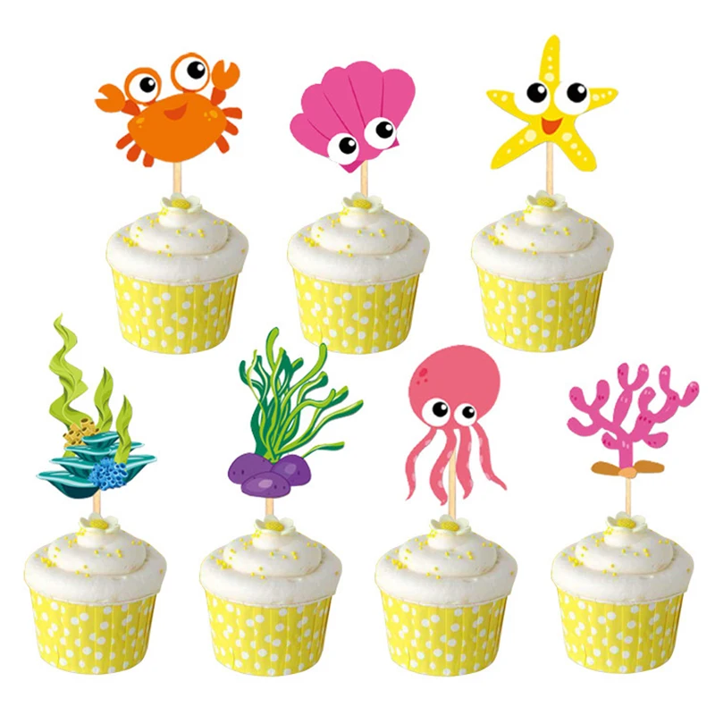 Happy Birthday Cake Toppers Žuvų Star Krabų Formos Tortas Topper Pagal Jūros Šalis Tortas Topper Undinė Temą Gimtadienio Dekoras 4