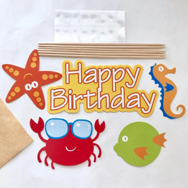 Happy Birthday Cake Toppers Žuvų Star Krabų Formos Tortas Topper Pagal Jūros Šalis Tortas Topper Undinė Temą Gimtadienio Dekoras 5