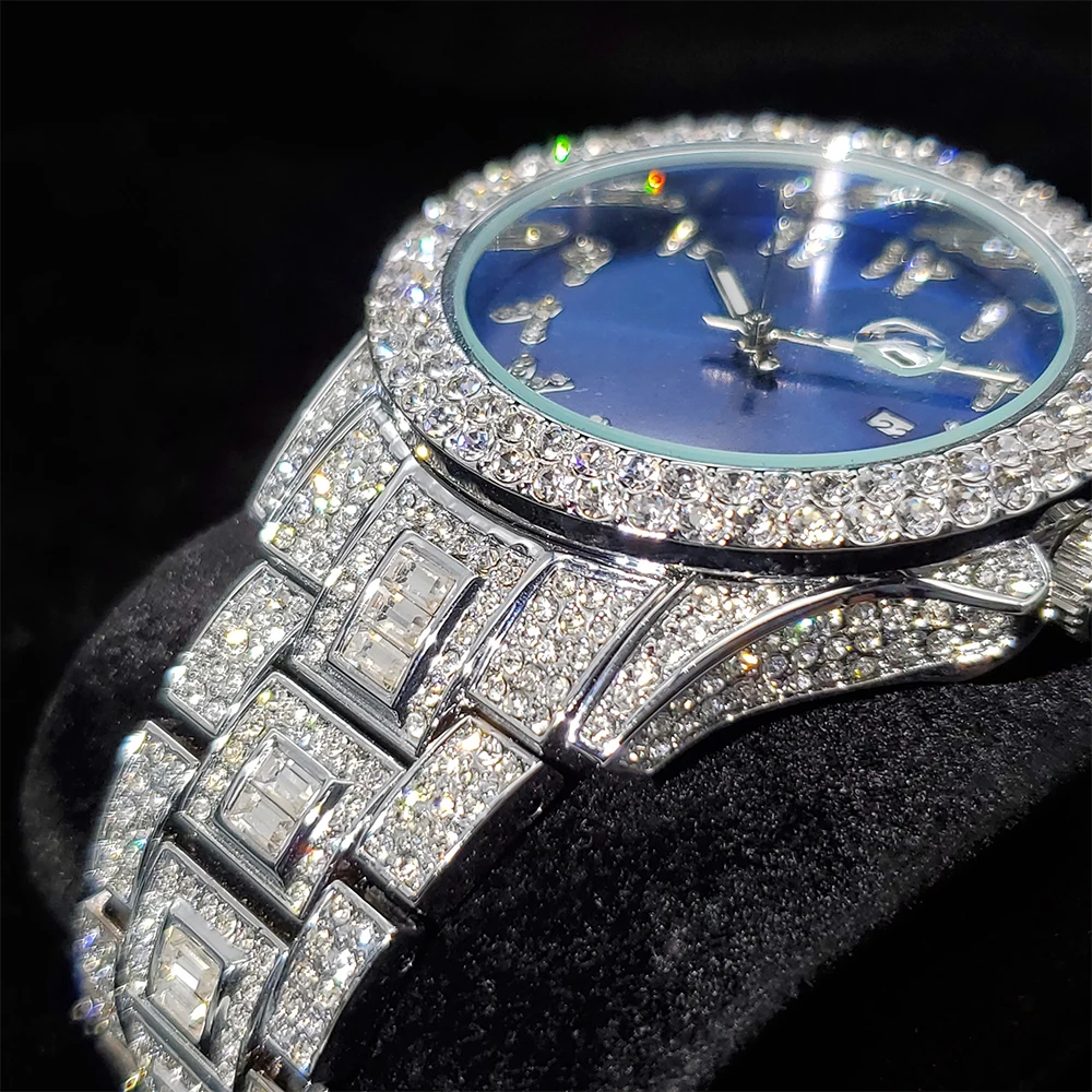 MISSFOX Diamond Prabanga Vyras Žiūrėti Blue Dial Įdomu arabų Skaitmeniniai Laikrodžiai Vyrams Turas Mados Platinum Vyro Kvarco Žiūrėti 2