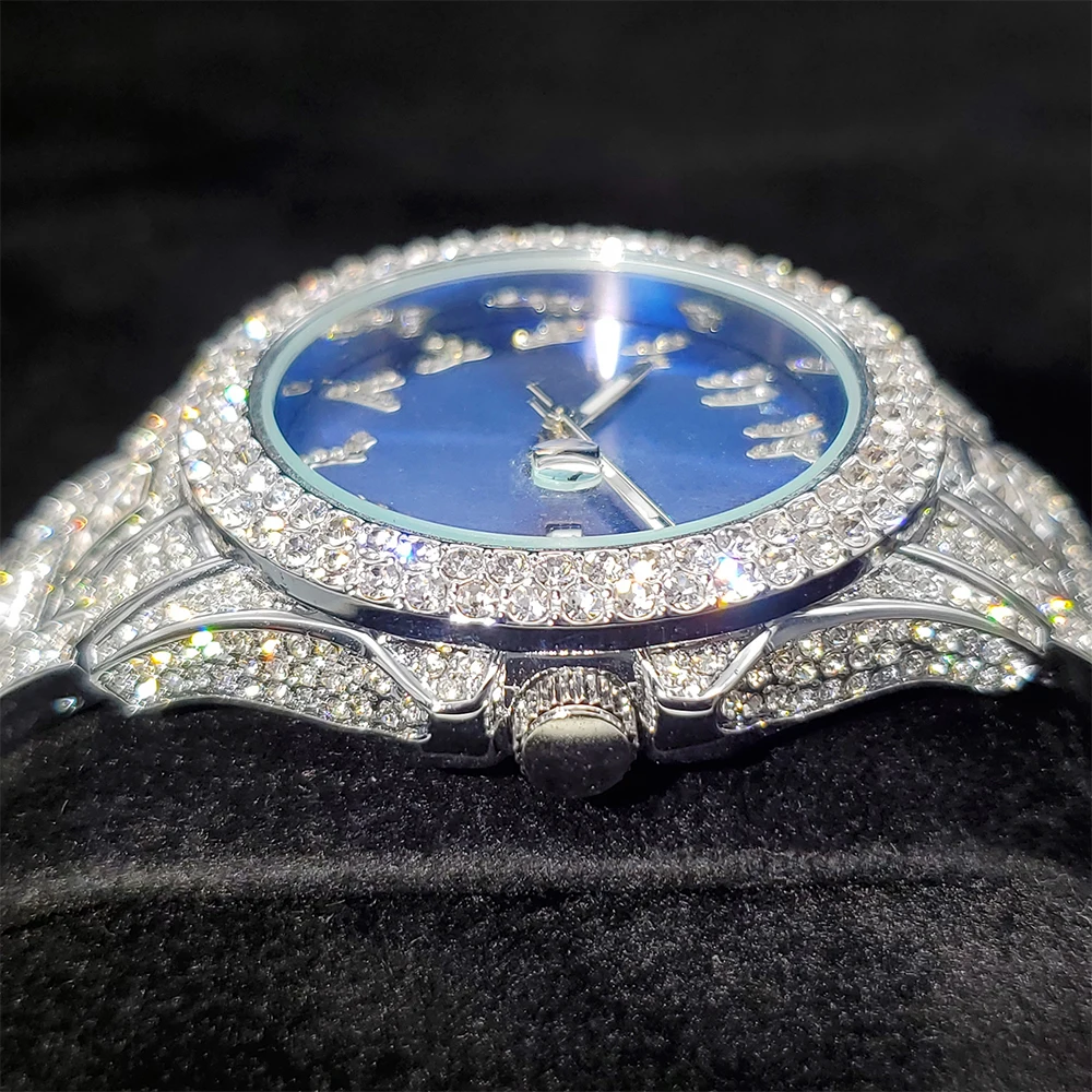 MISSFOX Diamond Prabanga Vyras Žiūrėti Blue Dial Įdomu arabų Skaitmeniniai Laikrodžiai Vyrams Turas Mados Platinum Vyro Kvarco Žiūrėti 4