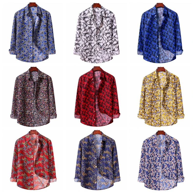 Rudenį ir žiemą užsienio prekybos nauja vyriškų drabužių ilgomis rankovėmis marškinėliai gėlių marškinėliai kolekcija 3