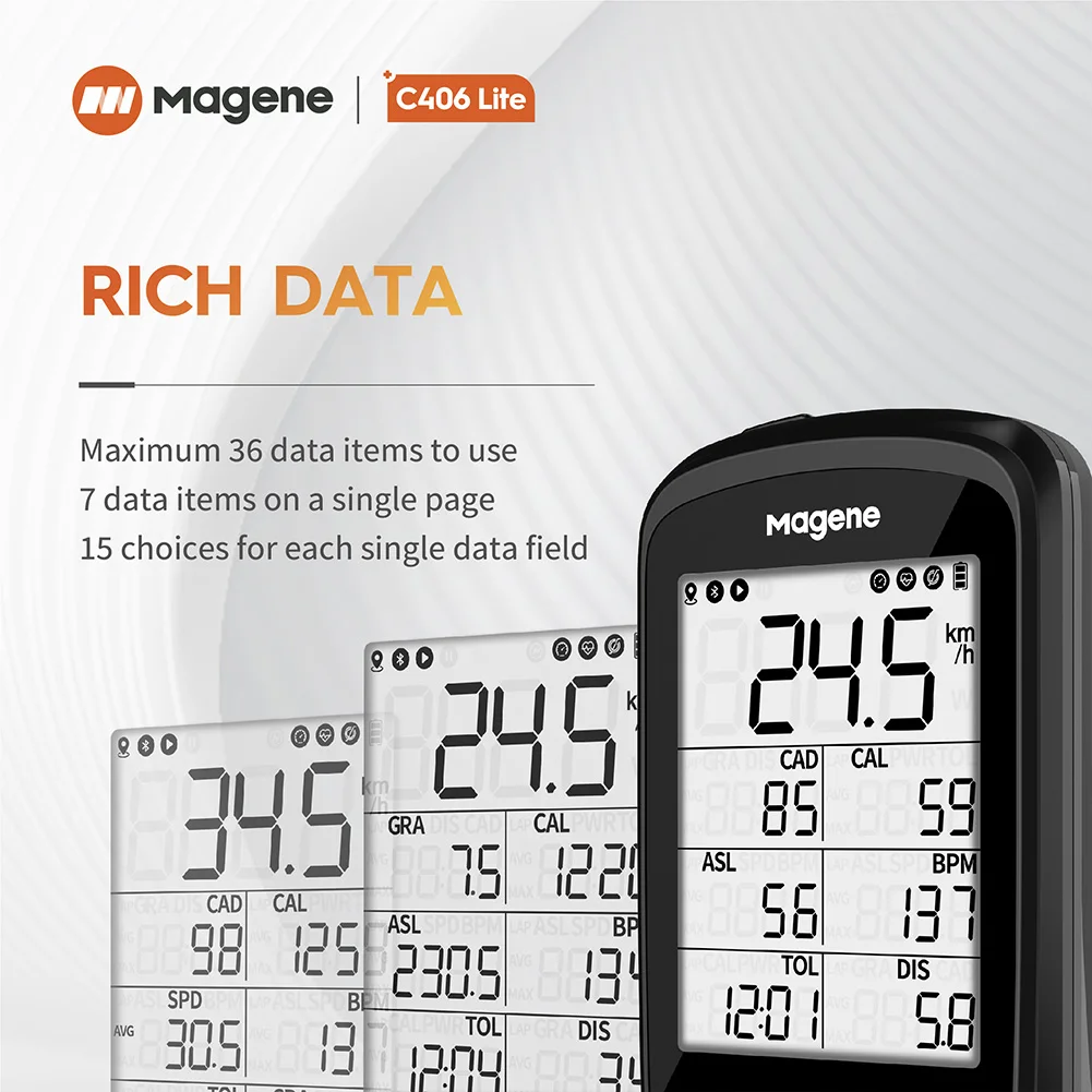 Magene C406 Lite Naujas GPS Dviračio Kompiuterio Belaidžio ryšio Smart Spidometras Sinchronizavimo Greitis Jutiklis MTB Kelių Vandeniui Dviračių Monito Duomenų Žemėlapis 4