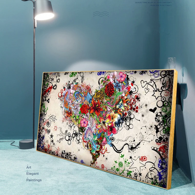Abstrakti Naftos Tapyba ant Drobės Spalvinga Širdies Gėlės Plakatas ir Spausdinimo Sienos Meno Dekoratyvinis Nuotraukos Kambarį Namų Dekoro 2