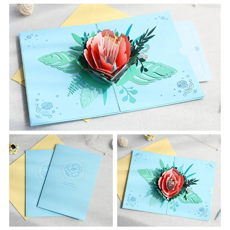 3D Pop-Up Bijūnas Gėlių, Sveikinimo atviruką, už Gimtadienio dieną, Motinos Dieną Vestuvių Paketas H056 5