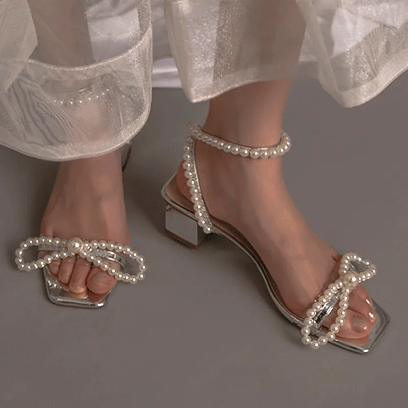 2021 Vasaros Prabanga Eilutę Granulių Lankas Moterų Sandalai Aikštėje Kojų Aukštakulnius Moterys, Stiletai, Seksualus Peep Toe Bateliai Dizaineris Sandalai 2
