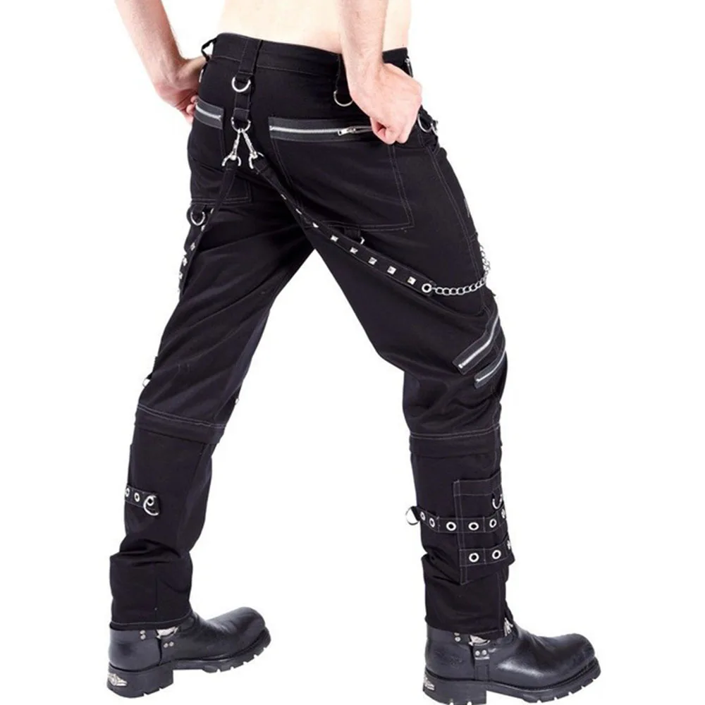 Vyriški Gothic Punk Rock Juodos Kelnės Naujos Mados Kniedės, Grandinės Hip Pop Atsitiktinis Palaidų Streetwear Vyras Ilgos Kelnės Safari Stiliaus Madinga 4