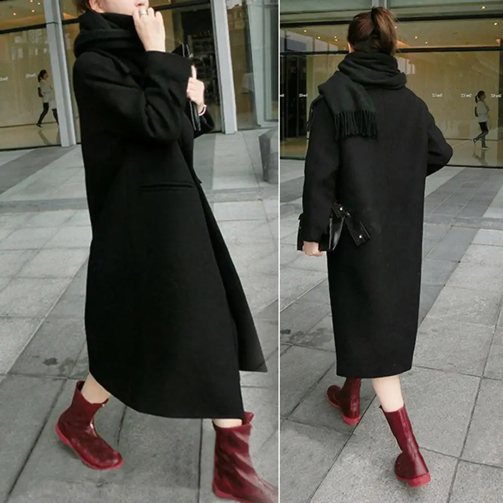 Žiemos moteris kašmyro vilnos švarkas aukštos qualitykorean stiliaus ilgai laisvi vilnonis kailis juoda pilka plona ilgomis rankovėmis vilnonių viršutinių drabužių siuvimas 0