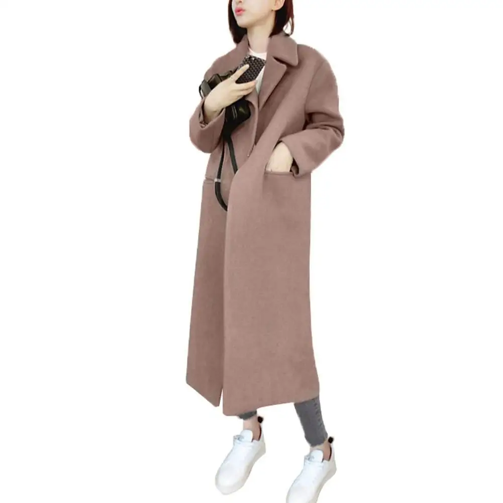 Žiemos moteris kašmyro vilnos švarkas aukštos qualitykorean stiliaus ilgai laisvi vilnonis kailis juoda pilka plona ilgomis rankovėmis vilnonių viršutinių drabužių siuvimas 4