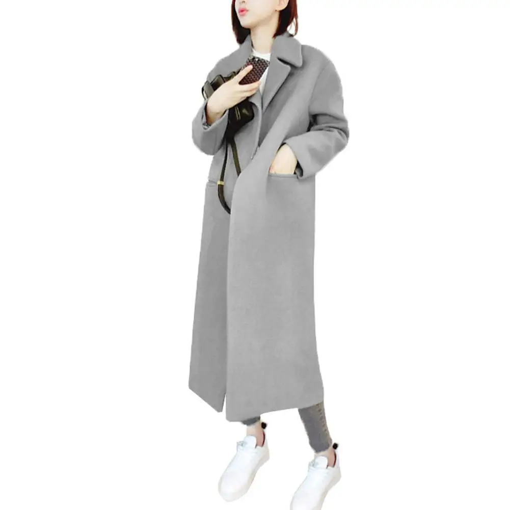 Žiemos moteris kašmyro vilnos švarkas aukštos qualitykorean stiliaus ilgai laisvi vilnonis kailis juoda pilka plona ilgomis rankovėmis vilnonių viršutinių drabužių siuvimas 5