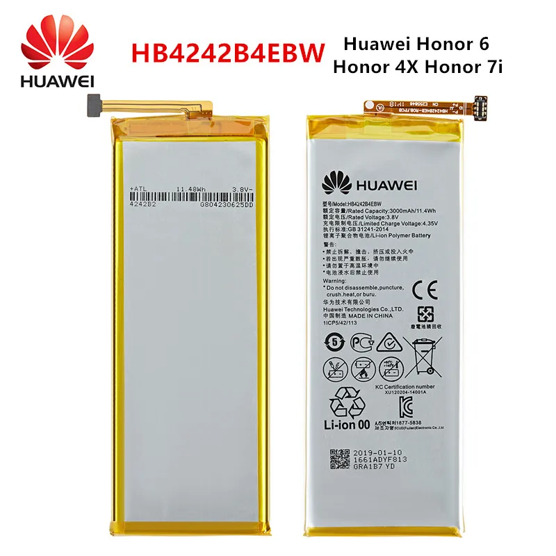 Hua Wei Originalus HB4242B4EBW 3000mAh Baterija Huawei Honor 6 / Garbės 4X / Garbės 7i / Kulka X H60-L01/L02 /L11/L04 2