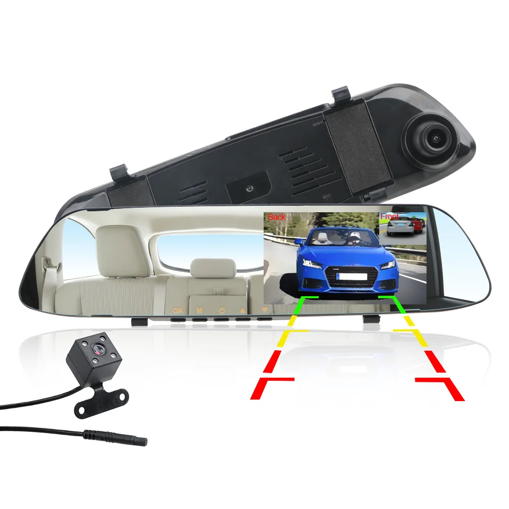 Dual Channel galinio vaizdo Veidrodis Diktofonas Atbulinės eigos Vaizdo Vairavimo Diktofonas, Vaizdo Car DVR Brūkšnys Kamera IPS Ekranas, Naktinis Matymas 5
