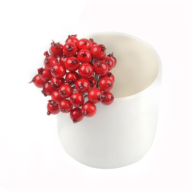 100vnt Mini Plastiko Granatų Uogų Netikras Vaisius Mažųjų Dirbtinių Perlų Gėlių Stamens Vyšnių Vestuvės, Kalėdos, Dekoruoti 3