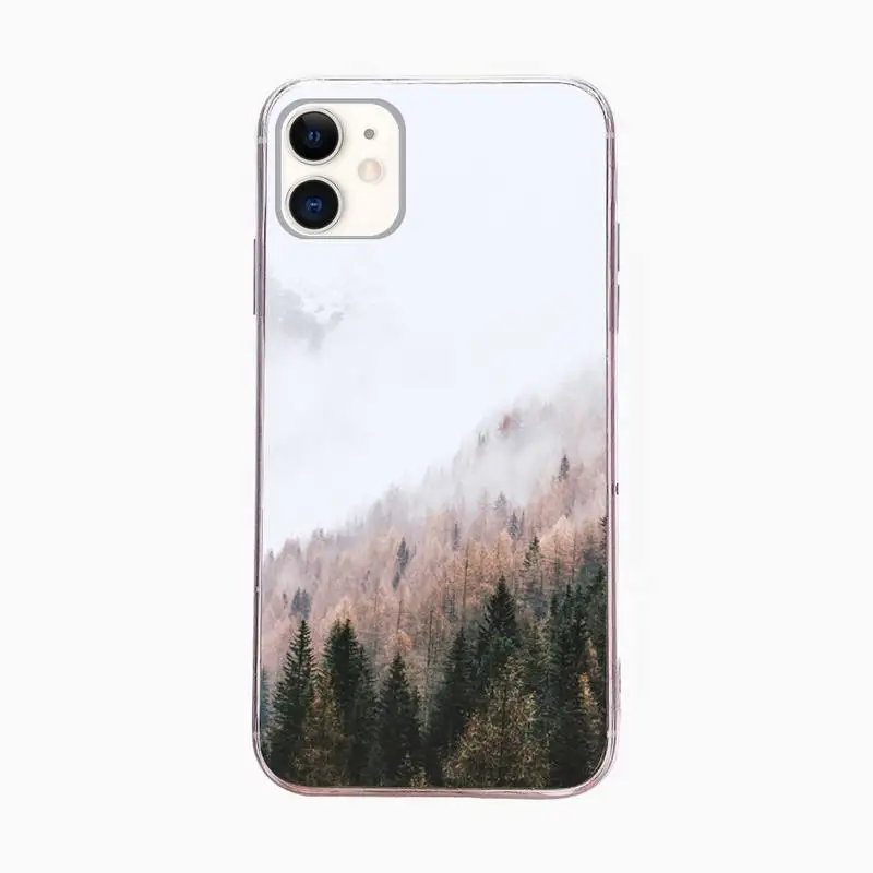 Baltosios Pušies Miško Kalno viršūnėje Rūkas, Telefono dėklas, Skirtas Iphone 5 SE 2020 6 6s 7 8 plus X Xr XS 11 12 Mini Pro Max Fundas Dangtis 0