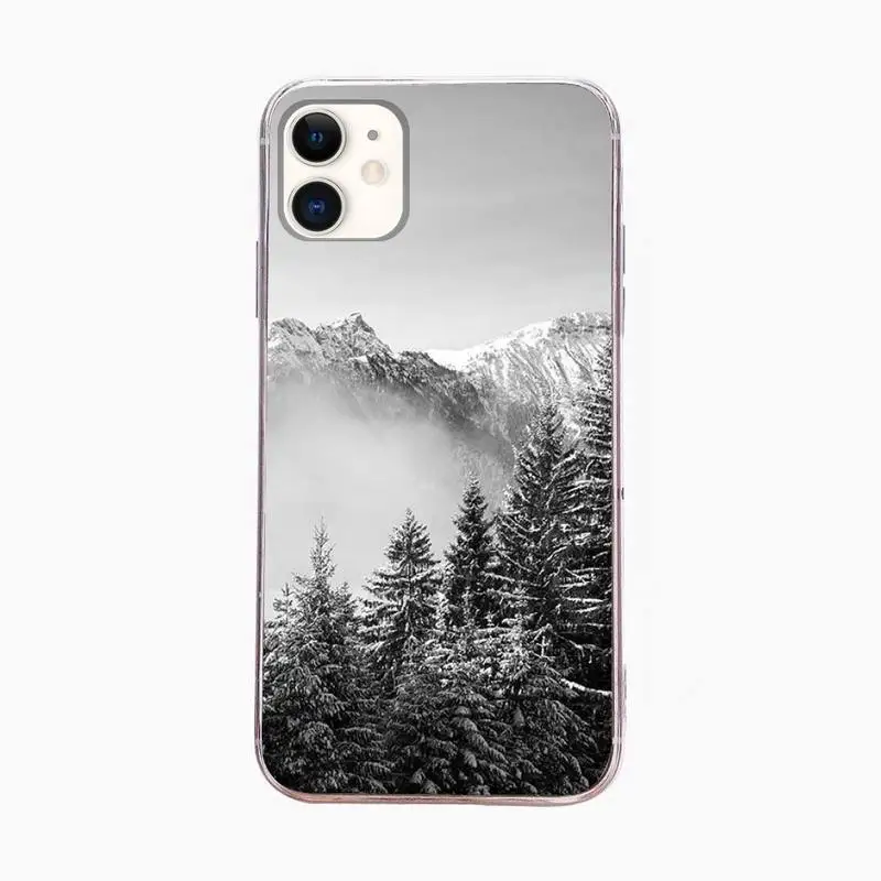 Baltosios Pušies Miško Kalno viršūnėje Rūkas, Telefono dėklas, Skirtas Iphone 5 SE 2020 6 6s 7 8 plus X Xr XS 11 12 Mini Pro Max Fundas Dangtis 4