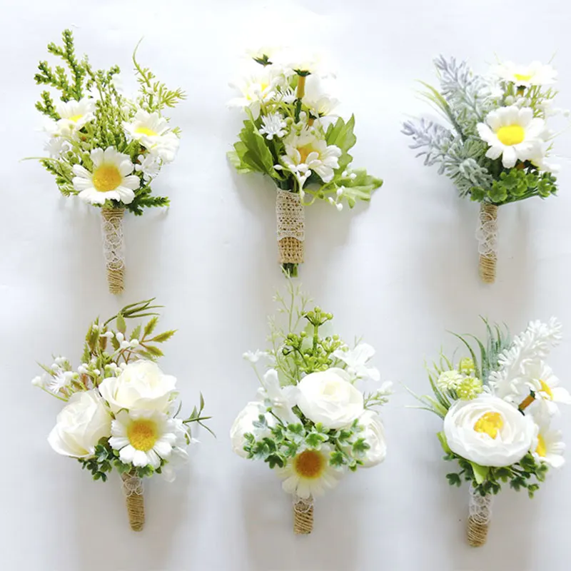 Nuotakos corsage groomsman vestuvių riešo ranka gėlių šalis dekoro balta daisy apyrankės aksesuarai, vestuvių dekoravimas 1