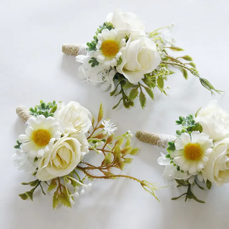 Nuotakos corsage groomsman vestuvių riešo ranka gėlių šalis dekoro balta daisy apyrankės aksesuarai, vestuvių dekoravimas 2