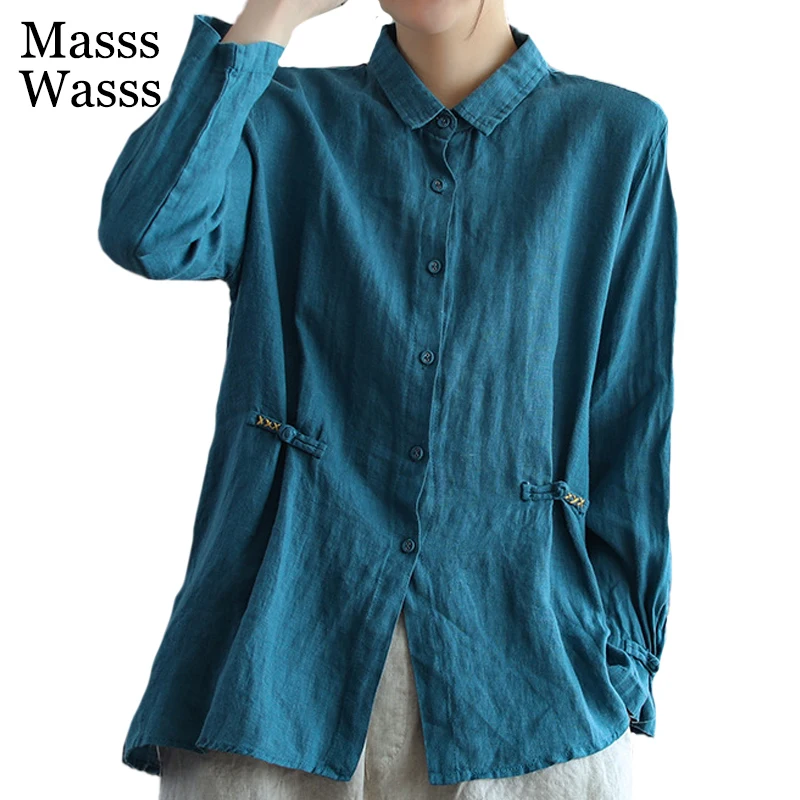 Masss Wasss Kinų Stiliaus Dizainerio Pavasario Viršūnių Moterų Atsitiktinis Skalbiniai, Marškiniai Ponios Derliaus Kietas Laisvi, Palaidinės, Negabaritinių Drabužiai 1