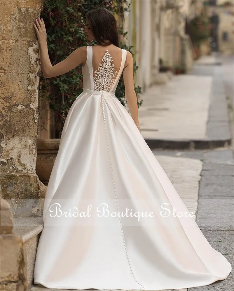 A-line Wedding Dresses 2021 Seksualus Atgal Rankovių Nuotakos Vestuvių Suknelė Vestidos De Noiva Plius Dydis Naujas 1