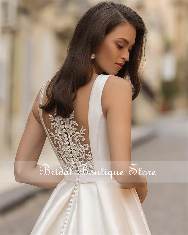 A-line Wedding Dresses 2021 Seksualus Atgal Rankovių Nuotakos Vestuvių Suknelė Vestidos De Noiva Plius Dydis Naujas 4