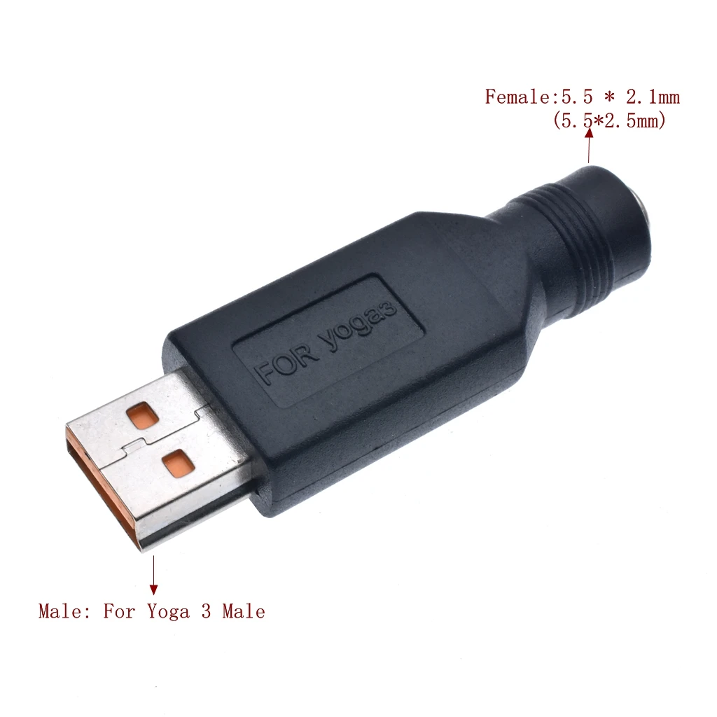 Nuolatinės SROVĖS 5.5x2.1mm Konverteris Adapterio Kištukas DC Moteris USB kištukinė Jungtis Lenovo Jogos 3 Male 1