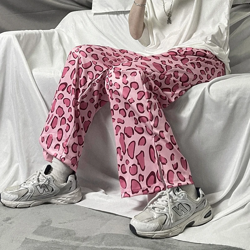Vasaros Harajuku Vintage Laisvalaikio Kelnės Moterims Rožinė Kawaii Leopardas Spausdinti Negabaritinių Kelnių Kišenėje Bifurcation Streetwear Kelnės 2021 0
