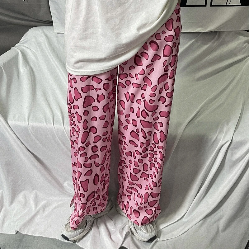 Vasaros Harajuku Vintage Laisvalaikio Kelnės Moterims Rožinė Kawaii Leopardas Spausdinti Negabaritinių Kelnių Kišenėje Bifurcation Streetwear Kelnės 2021 1