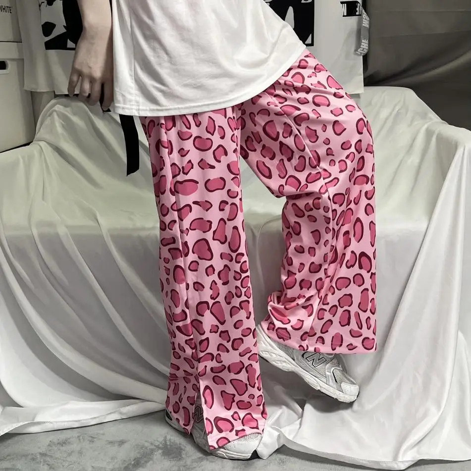 Vasaros Harajuku Vintage Laisvalaikio Kelnės Moterims Rožinė Kawaii Leopardas Spausdinti Negabaritinių Kelnių Kišenėje Bifurcation Streetwear Kelnės 2021 5