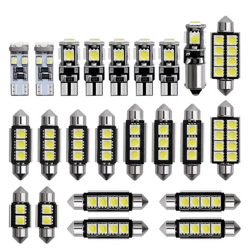 Rinkinys 23pcs automobilių LED vidinis lemputė T10 komplektas dekodavimo CANbus dvigubo taško 5050 galinio vaizdo lemputė 2