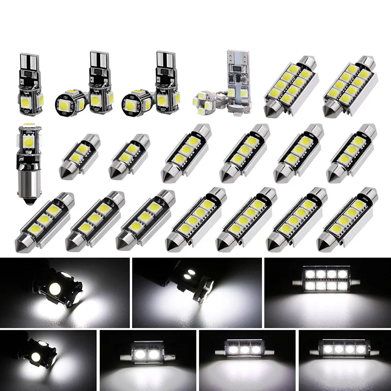 Rinkinys 23pcs automobilių LED vidinis lemputė T10 komplektas dekodavimo CANbus dvigubo taško 5050 galinio vaizdo lemputė 4