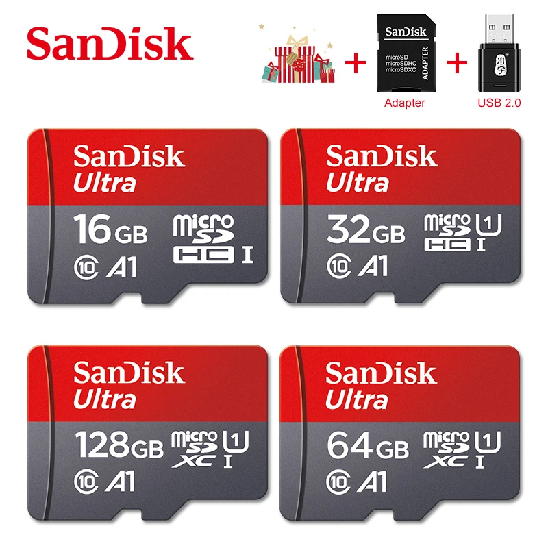Originalios SanDisk Flash Kortelės Atminties Kortelę 32GB Micro SD Kortelė, Class 10 16 GB TF Kortele 64GB 128GB A1 U1 + adapteris + USB2. 0 card reader 3