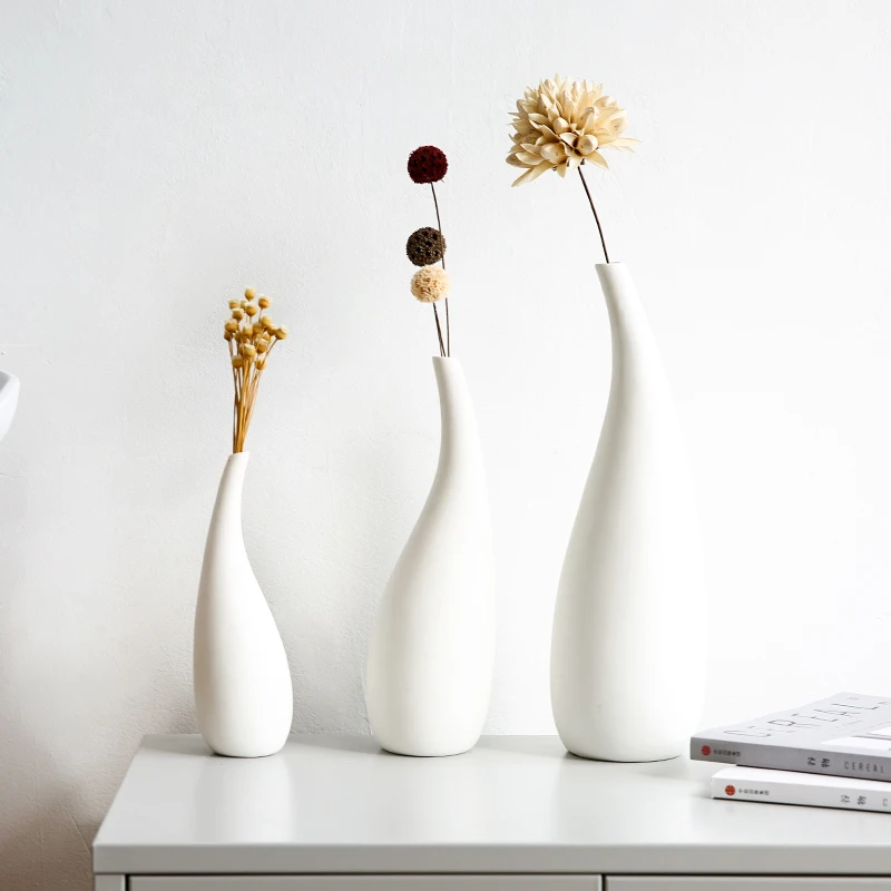 Paprastas Stilius Baltos Keramikos Matinis Gėlių Vazos, Dekoratyvinės Vazos, Džiovintų Gėlių Puošmena Meno Amatų Namų Stalo Apdailos 0