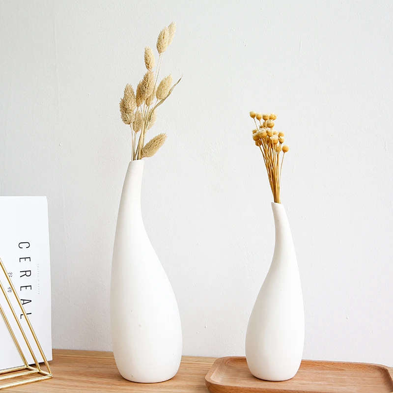 Paprastas Stilius Baltos Keramikos Matinis Gėlių Vazos, Dekoratyvinės Vazos, Džiovintų Gėlių Puošmena Meno Amatų Namų Stalo Apdailos 1