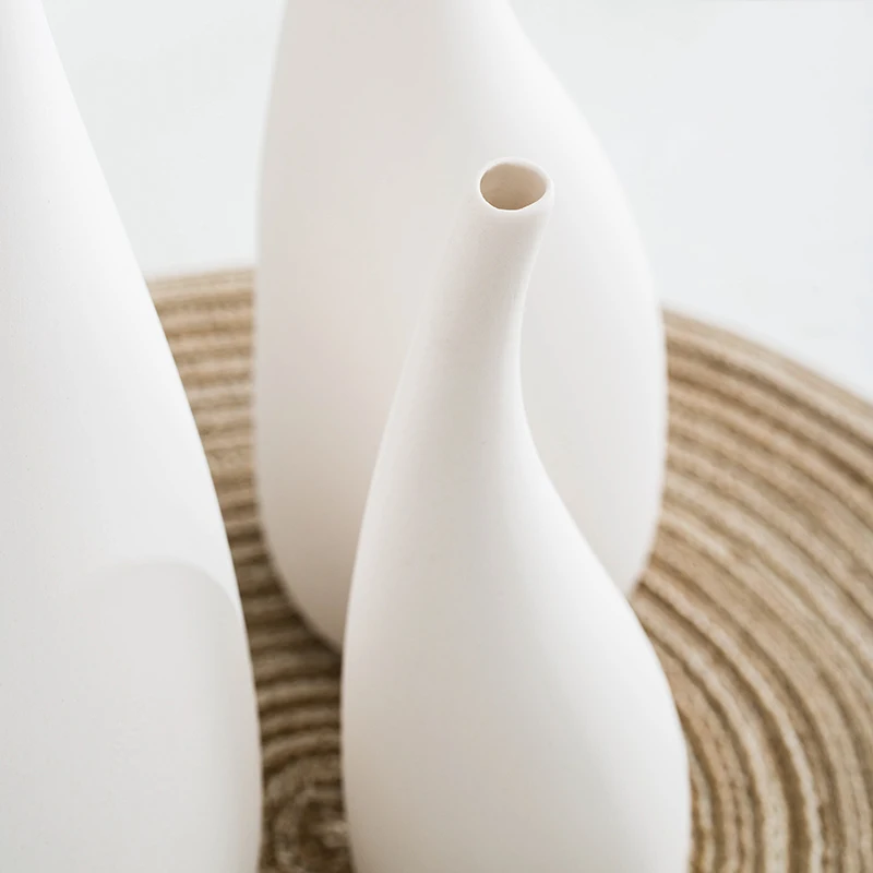 Paprastas Stilius Baltos Keramikos Matinis Gėlių Vazos, Dekoratyvinės Vazos, Džiovintų Gėlių Puošmena Meno Amatų Namų Stalo Apdailos 5