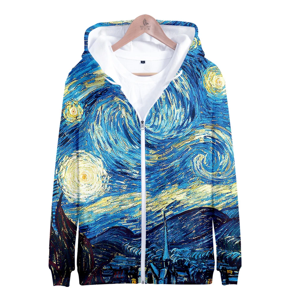 Mona Lisa Van Gogh 3D Spausdinimo Užtrauktukas hoodie vyrų/moterų palaidinukė Meno marškinėliai Aliejaus tapybai Moterų estetinės Hoodies vaikiška Striukė 4