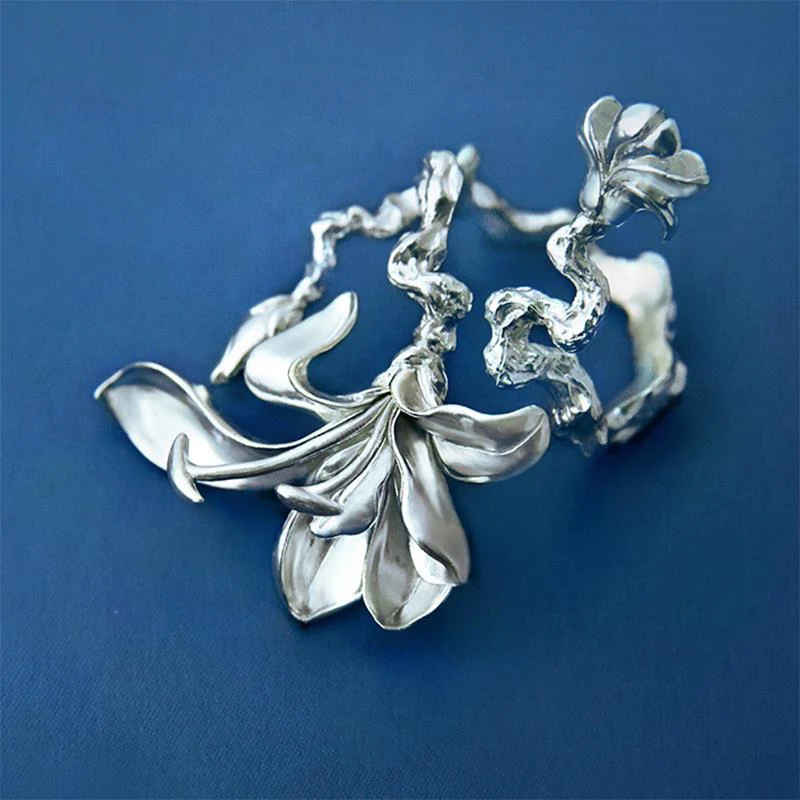 Nepriklausomas dizaino magnolia gėlių atidarymo reguliuojamas rodomojo piršto žiedą mados asmenybės prabangus sidabro papuošalai moterims 3