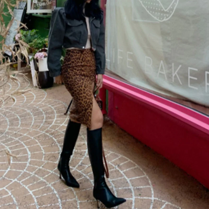 Leopardas Spausdinti Padalinta Moterų Mini Sijonai Aukšto Juosmens Užtrauktukas Slim Moterų Sijonas 2021 Seksualus Streetwear Paprastas Atsitiktinis Ponios Dugnas 3