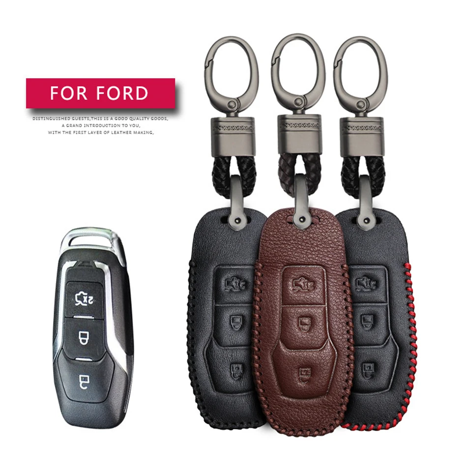 KUKAKEY Automobilių Reikmenys Klavišą Padengti Atveju Ford Mondeo MK4 MK5 4 MK3 Dėmesio Tranzito Fiesta Rankomis austi Dūminis Pilka Metalo paketų prižiūrėtojų raktinę 3