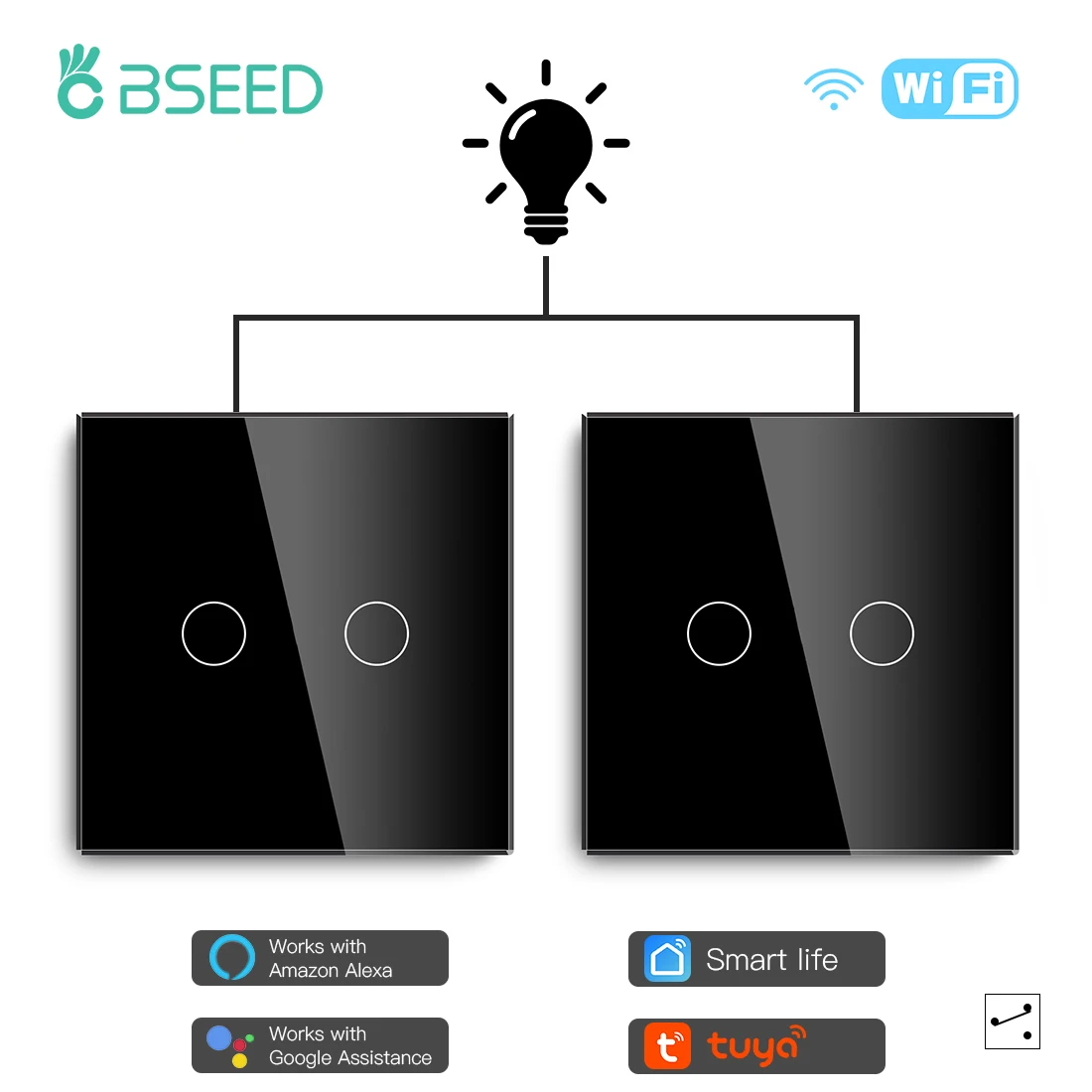 BSEED 2Packs LED Šviesos Touch Perjunkite Wi-fi 2Gang 1/2/3way Smart Sienos Jungiklis Wireless Wifi Alexa Jungiklio, Smart Gyvenimo Tuya APP Kontrolės 0