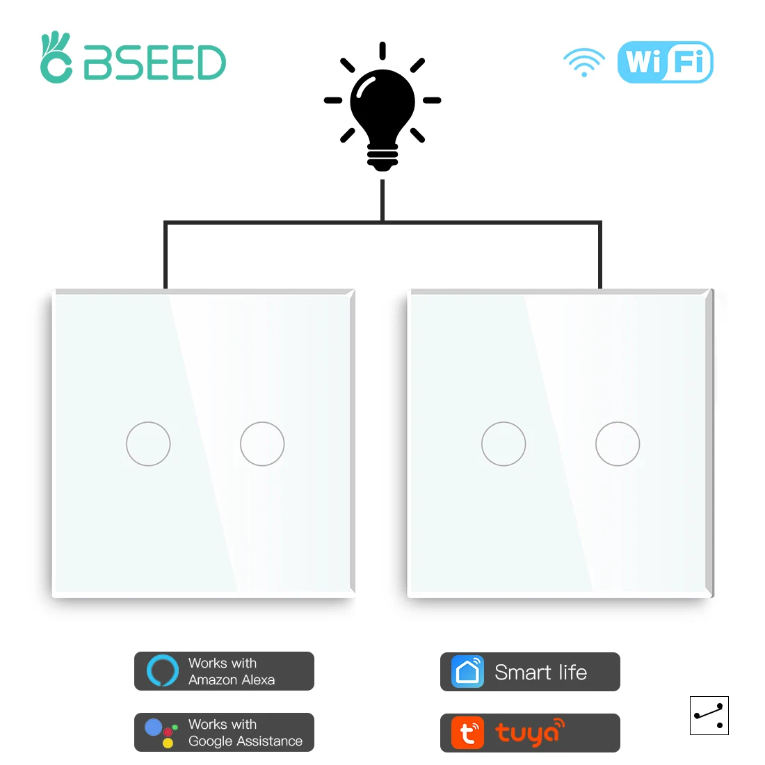 BSEED 2Packs LED Šviesos Touch Perjunkite Wi-fi 2Gang 1/2/3way Smart Sienos Jungiklis Wireless Wifi Alexa Jungiklio, Smart Gyvenimo Tuya APP Kontrolės 3