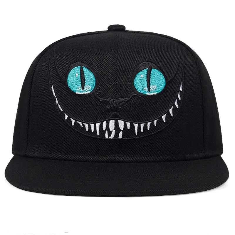 Naujas Cheshire Cat Siuvinėjimo Beisbolo kepuraitę Mielas Veiduką Snapback Kepurės Vyrų ir Moterų Universalus Medvilnės Skrybėlę Reguliuojamas Hip-Hop skrybėlę 4
