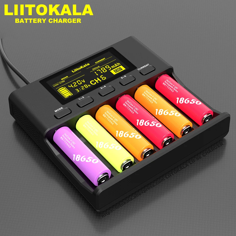 LiitoKala Lii-S6 Lii-PD4 Lii-500 Baterijos Kroviklis 18650 6-Slot Car-Poliškumas Aptikti Už 18650 26650 21700 32650 AA AAA Baterijos 3