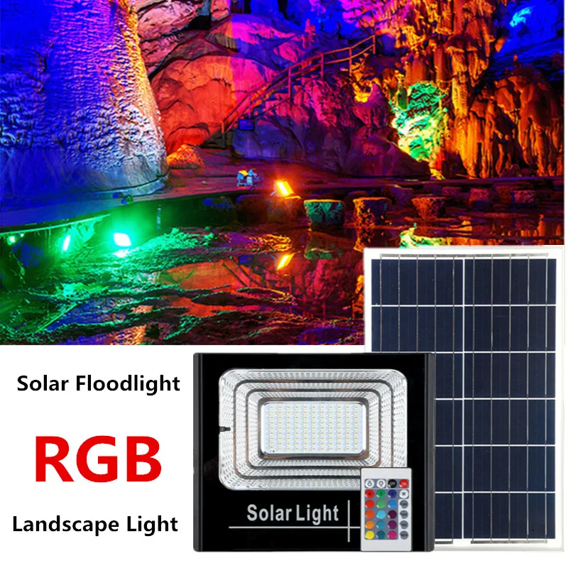 Saulės energijos Prožektorius 300W Didelės Galios Nuotolinio Valdymo RGB Spalvinga Projekcija Šviesos Lauko Vandeniui Kiemas, Saulės Apšvietimas, Vejos 2
