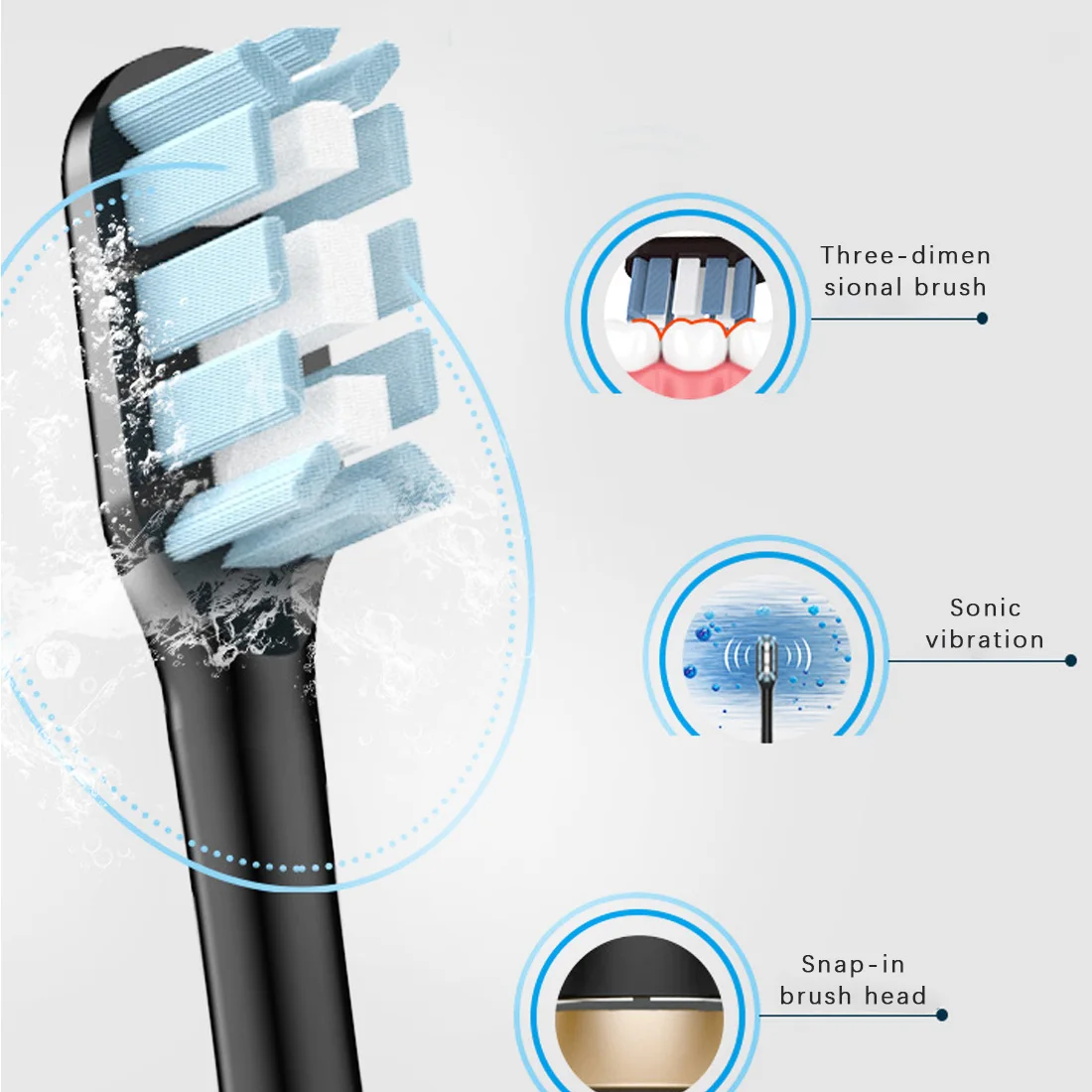 Galingas Ultragarsinis Elektros dantų šepetėlį Automatinis Dantų Šepetėliu USB Įkrovimo su 2 Galvomis 45000time/min 12 Modelių 3