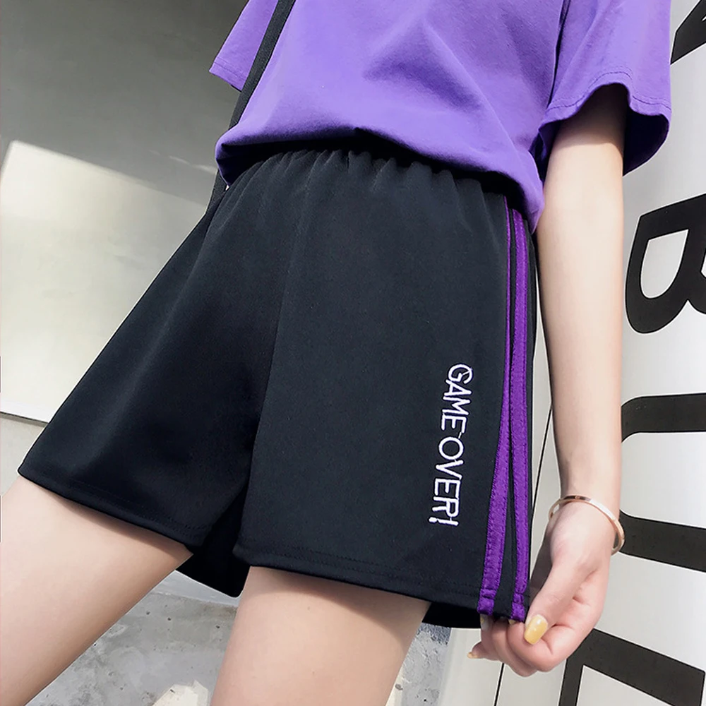 Korėjos Streetwear Trumpas Sporto Femme Atsitiktinis Pločio Kojų Aukšto Juosmens Fitneso Laišką Laisvi Šortai Moterims Tracksuit Juostele Vasaros Likučius 1