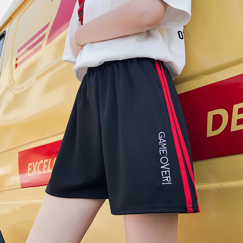 Korėjos Streetwear Trumpas Sporto Femme Atsitiktinis Pločio Kojų Aukšto Juosmens Fitneso Laišką Laisvi Šortai Moterims Tracksuit Juostele Vasaros Likučius 2